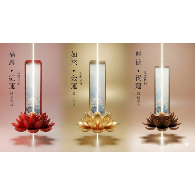 九品蓮花三款-如來金蓮-福壽紅蓮-厚德褐蓮