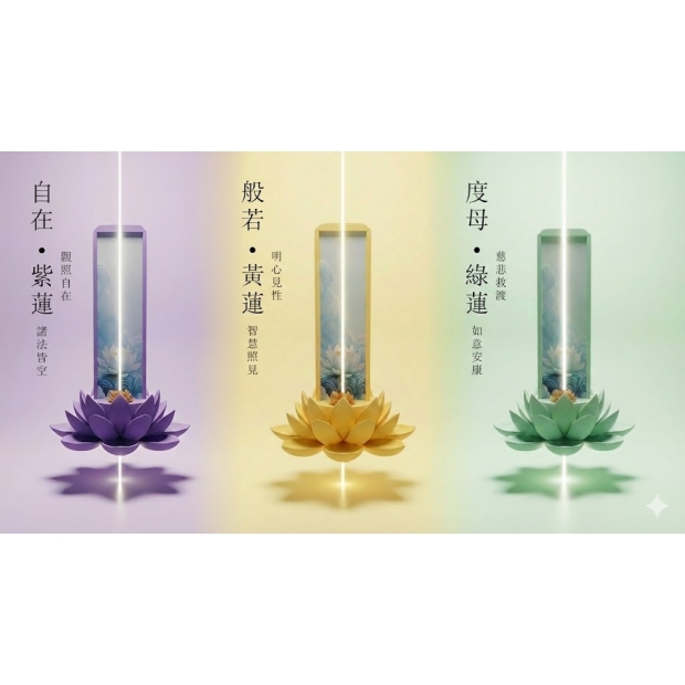九品蓮花三款-般若黃連-自在紫蓮-度母綠蓮